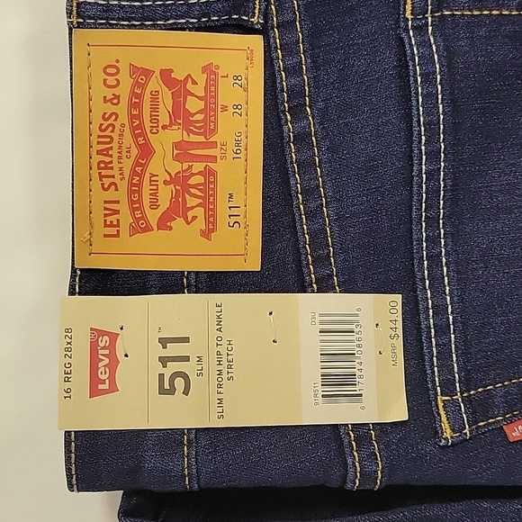 Levi's 511 dark wash boy's sz 16 28 x 28 school new straight leg - Picture 2 of 2